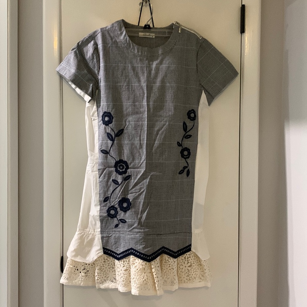 Axel plaid DRESS W/embroidered side flowers bottom trim.-NFS do not buy